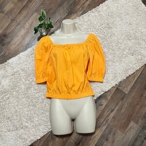 Nordstrom Code X Mode Size Large Orange Puff Sleeve 100% Cotton Crop Top NWT